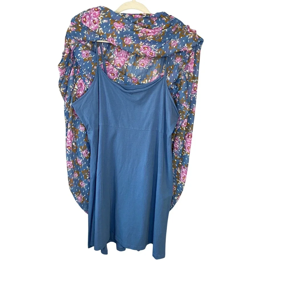 Matilda Jane To the Nines Blue Pink Floral Clip Dot Babydoll Dress XL Womens